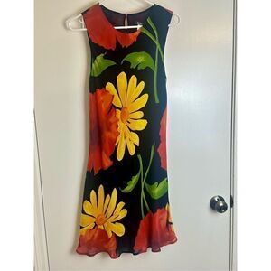 Harold’s vintage black floral sleeveless dress size M *FLAW*